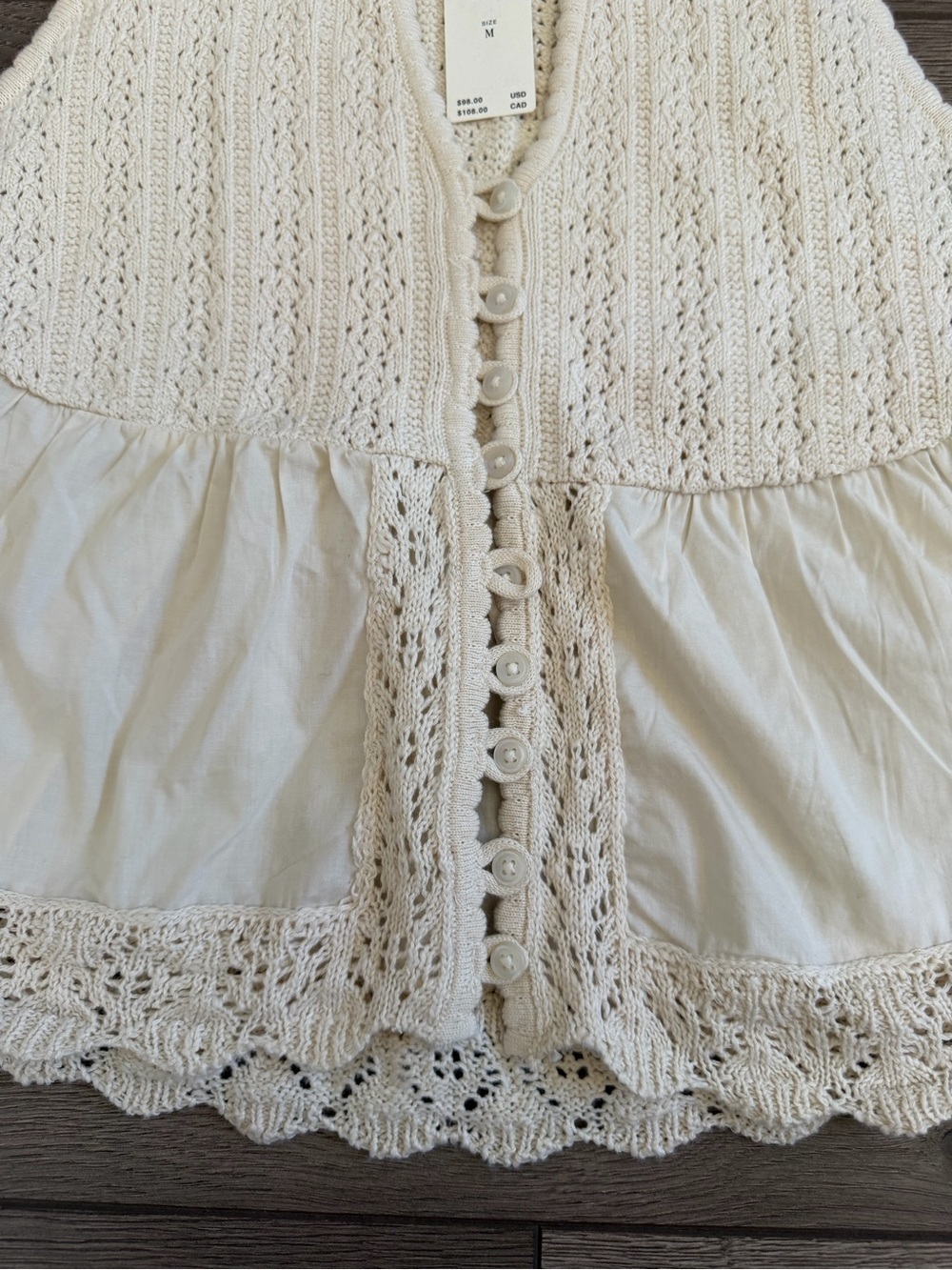 NWT ANTHROPOLOGIE Ivory Crochet-Trim Sleeveless Button Front Top Size Medium - Picture 9 of 11